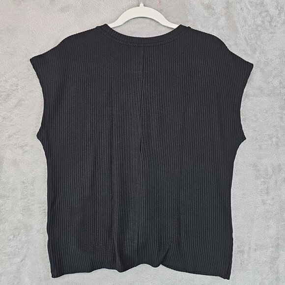 Buffalo David Bitton Twist Front Top Womens Size S Black Ribbed Knit Cap Sleeve - Picture 7 of 7